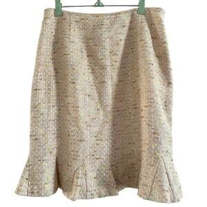 SARA CAMPBELL Light Blush Pink Multi Tweed Trumpet Flare Skirt Preppy 10 Petite